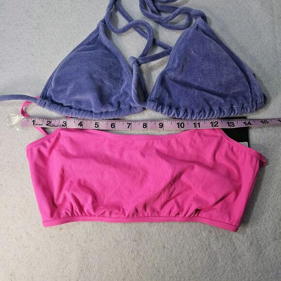 ICON SWIMWEAR Sz S Purple Terry Triangle Bikini Top & NWT Hot Pink Bandeau Top - Picture 2 of 4